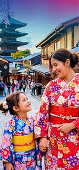 Madre e hija con kimonos en Japón