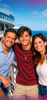 Familia sonriendo en un crucero