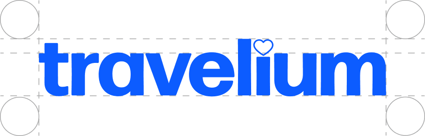 Logotipo de Travelium con guías de construcción