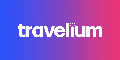 Logotipo blanco sobre degradado Travelium